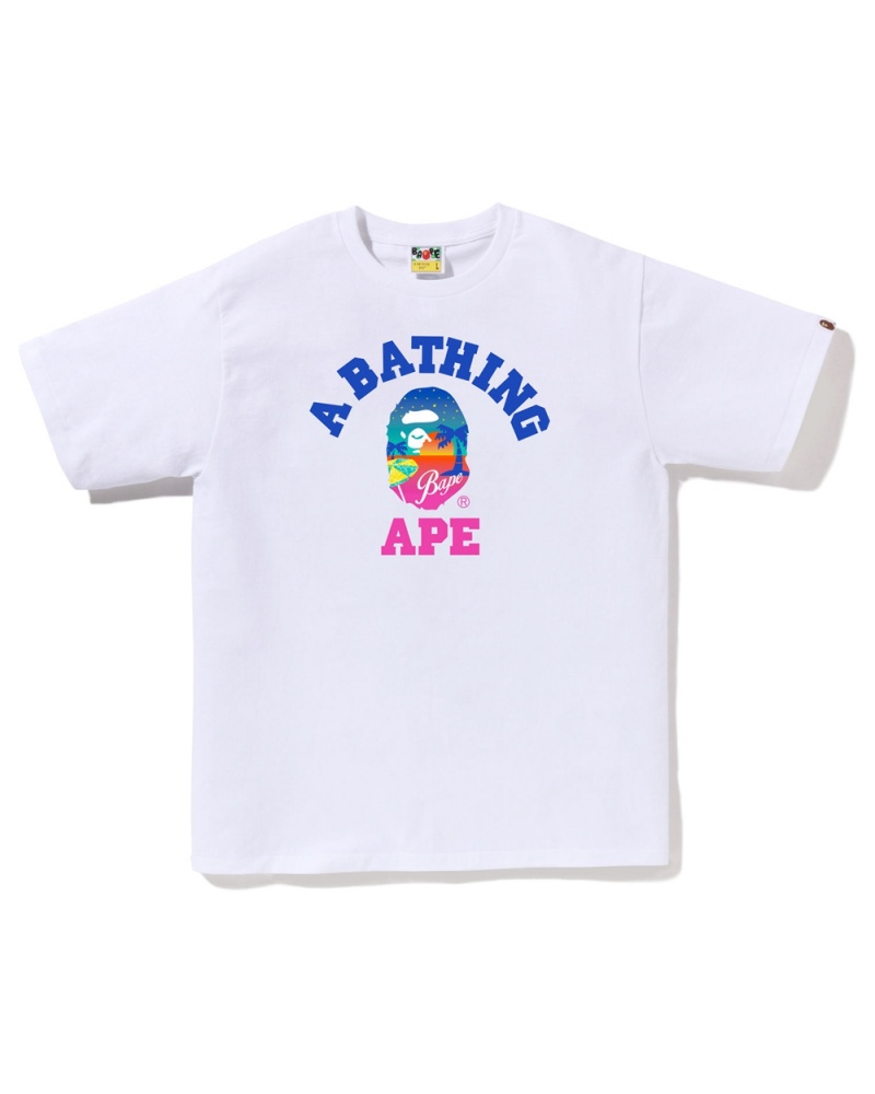 T Shirts Bape Sunset Beach Blanche Homme | HNM-82530243